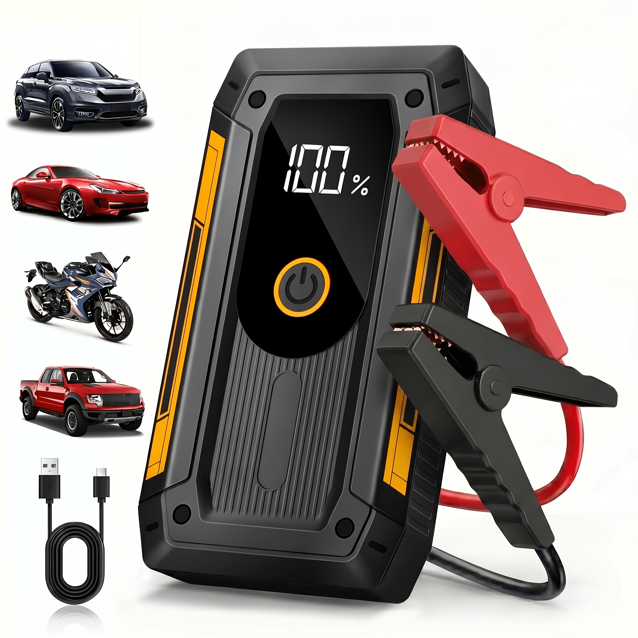 Iniciador de Carro Portátil Compatível com Motores Diesel de 5.0 e 3.0L, Impulsionador de Energia 12V com Porta USB Tipo-C, Visor LCD e Luz LED, Impulsionador de Emergência Adequado para Assistência Rodoviária, Veículo para Carro/Diesel