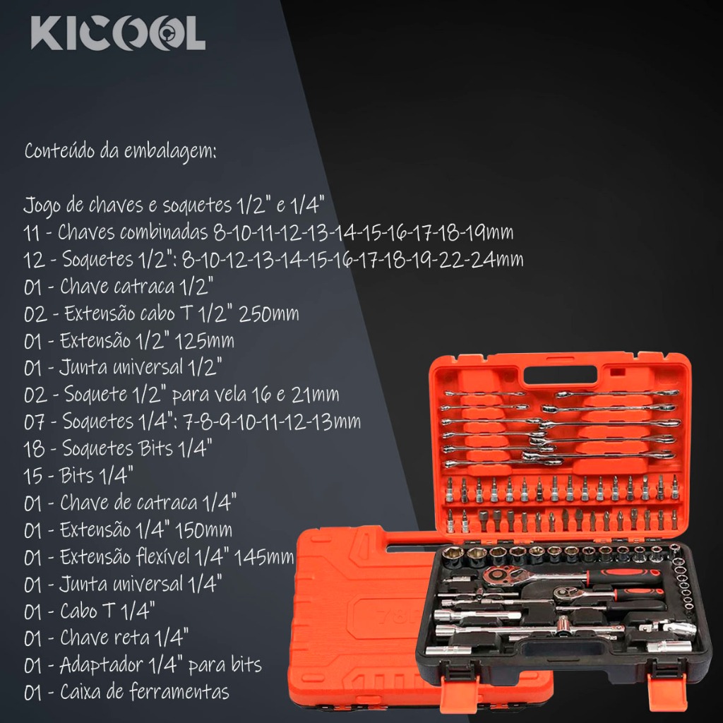 Conjunto Completo de Ferramentas Profissionais em Estojo - 78 Peças