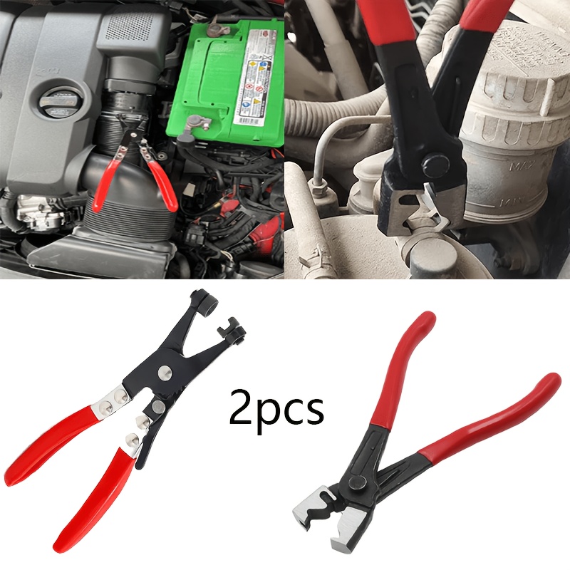Conjunto de Alicates para Abraçadeiras de Mangueira - Ferramenta de Reparação de Abraçadeiras de Mangueira Automotiva com Correia Plana Rotativa, para Remover/Instalar Abraçadeiras de Anel ou Mangueira Plana, Alicate de Abraçadeira de Mola para Sistemas de Combustível/Exaustão/Arrefecimento, Punho Antiderrapante com Design de Bloqueio de Mola