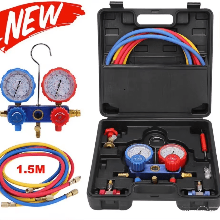 Kit Manômetros Duplos para Gás R134a, R22 e R410a – Válvula de Pressão para Ar Condicionado Automotivo, com Mangueiras