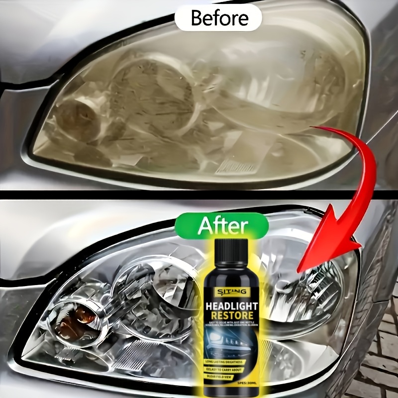 Agente de Reparação de Faróis de Carro Profissional RV de 30 ml - Remove Amarelamento, Oxidação e Embaciamento - Materiais de Polimento e Retificação de Lentes - Melhora Eficazmente o Brilho dos Faróis, Retificação e Polimento com Cera