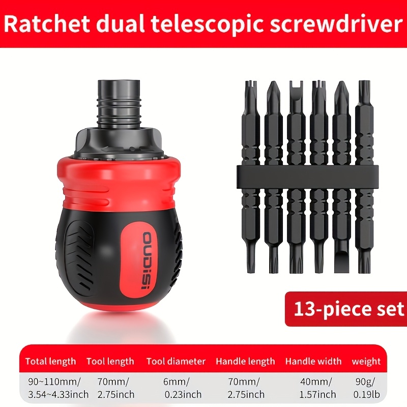 Conjunto de Chaves de Fenda para Reparo Automotivo Reforçado 13-em-1 / 2-em-1 - Mini Chave de Catraca de Dupla Finalidade Altamente Magnética de Cabeça Chata e Phillips, Chave de Fenda 13-em-1 (12 Tipos de Pontas) é uma Ferramenta de Manutenção Manual Especialmente Usada para Reparar Automóveis e