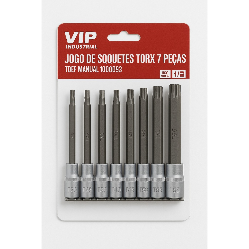 Jogo de Soquetes Torx 7 Peças T20 a T55 VIP Industrial – Encaixe 1/2'' em Aço Especial S2
