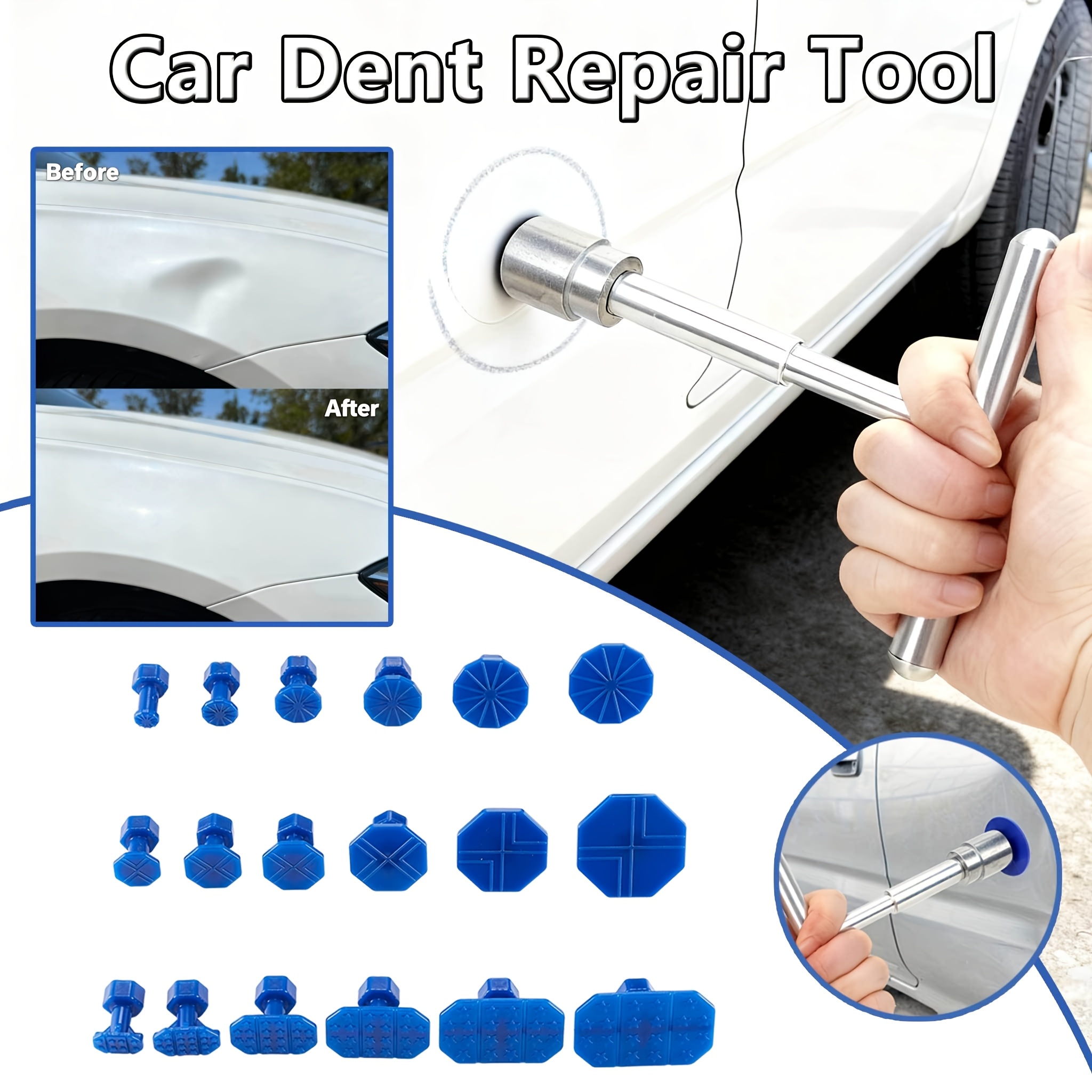 Kit de Ferramentas de Reparação de Amassados de Carro, Ferramentas de Remoção Sem Pintura, Ferramentas Manuais Portáteis de Reparação de Carros, para Corrigir Amassados da Carroçaria, Danos de Granizo e Deformações Menores, Operação Fácil (Pistola de Cola Não Incluída)