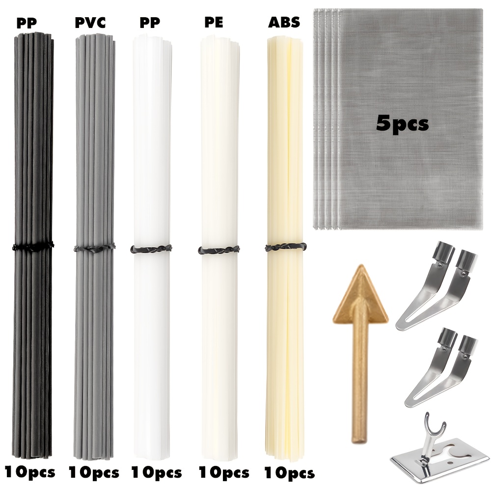 Kit de Ferramentas de Soldadura de Plástico 59Pcs/Set, Ferramentas de Reparação de Para-choques de Carro, Pontas de Ferro de Soldar, Cabeças de Soldadura Planas, Malha de Reparação de Soldadura em Aço Inoxidável, Adequado para Para-choques de Carro, Caiaque, Reparações de Tubos de PVC, Conjunto de Adições de Pistola de Soldar, Sem Bateria