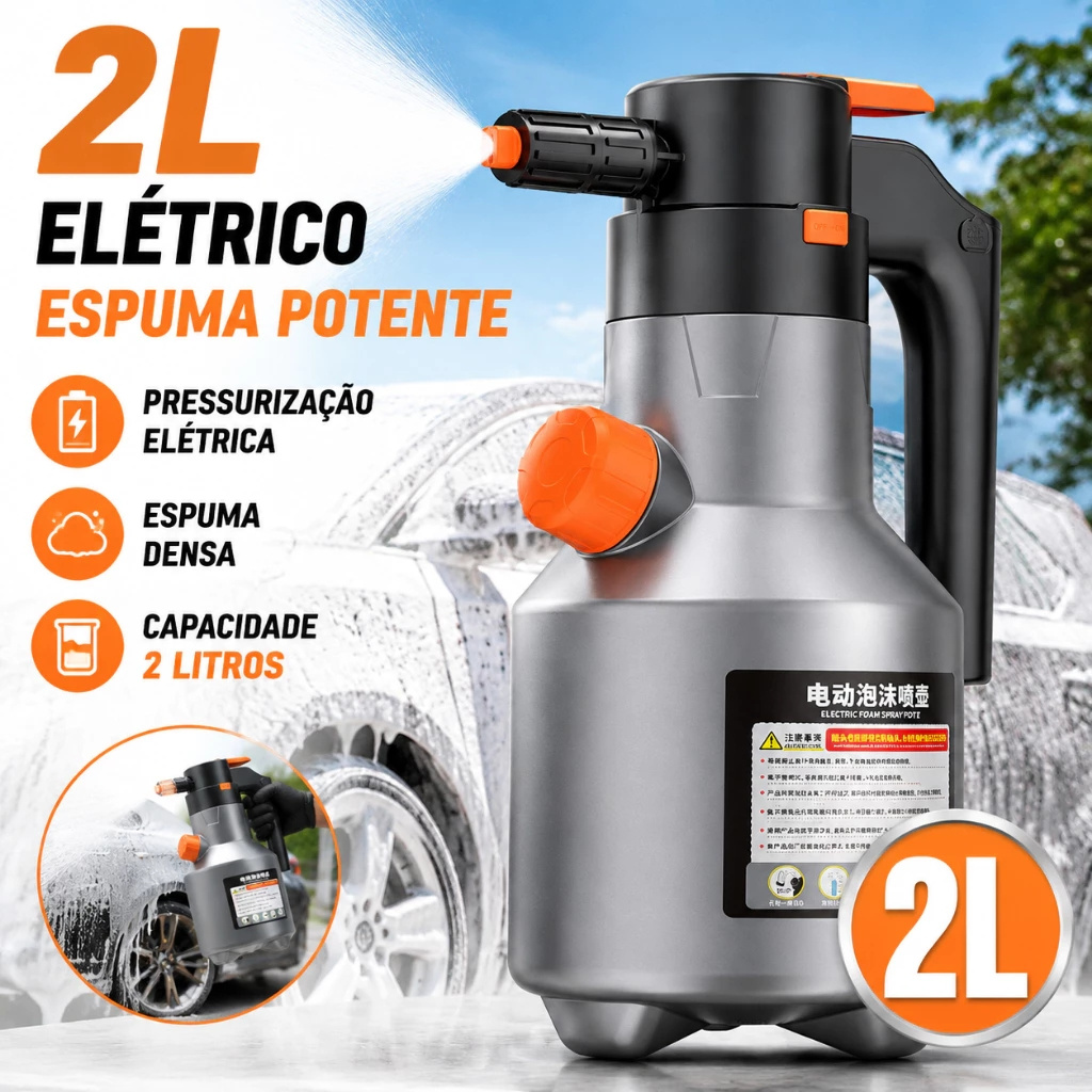 Pulverizador de Compressão Elétricol 2L Snow Foam Elétrico ângulo de pulverização de 70°, Limpeza Interna Externa Automotivo, Casa e Jardim, Recarregável Por USB