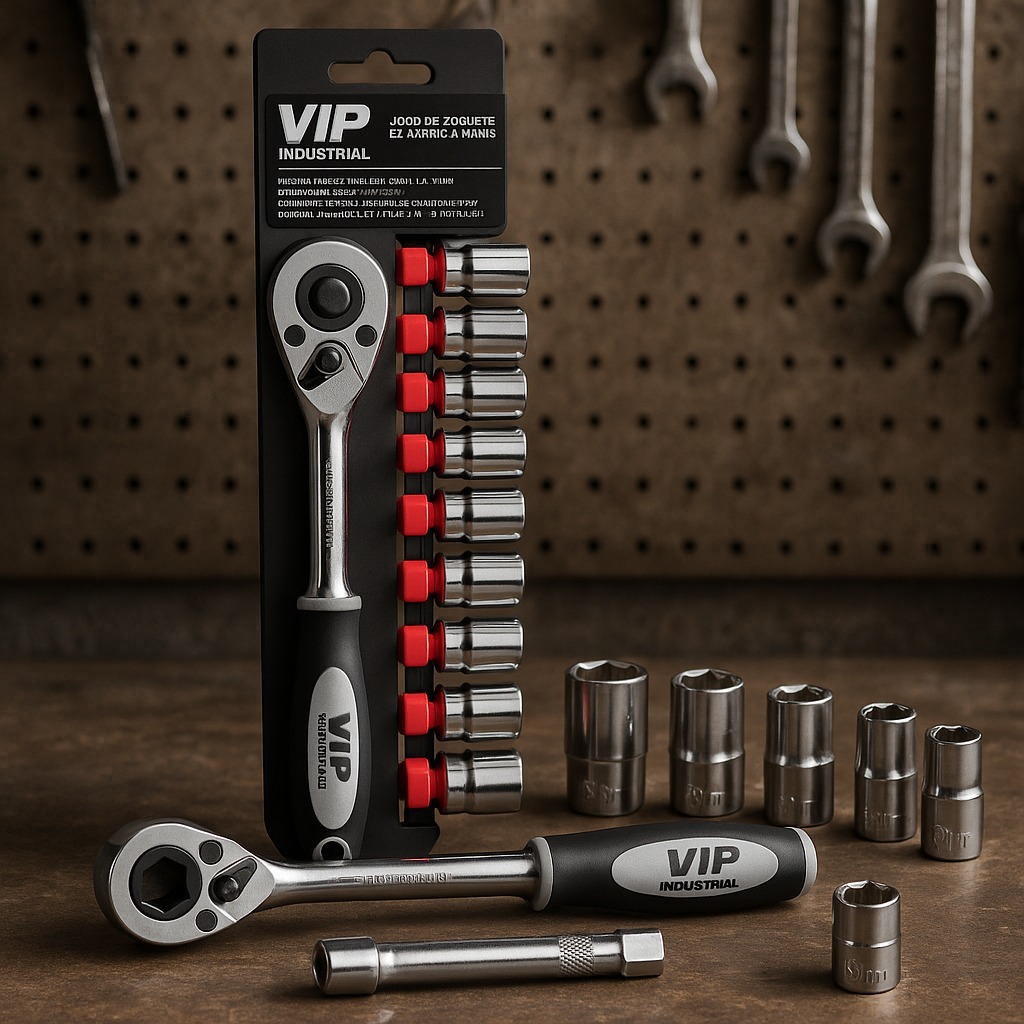 Ferramenta VIP Industrial Jogo de Soquetes com Catraca 12 Peças para Uso Profissional