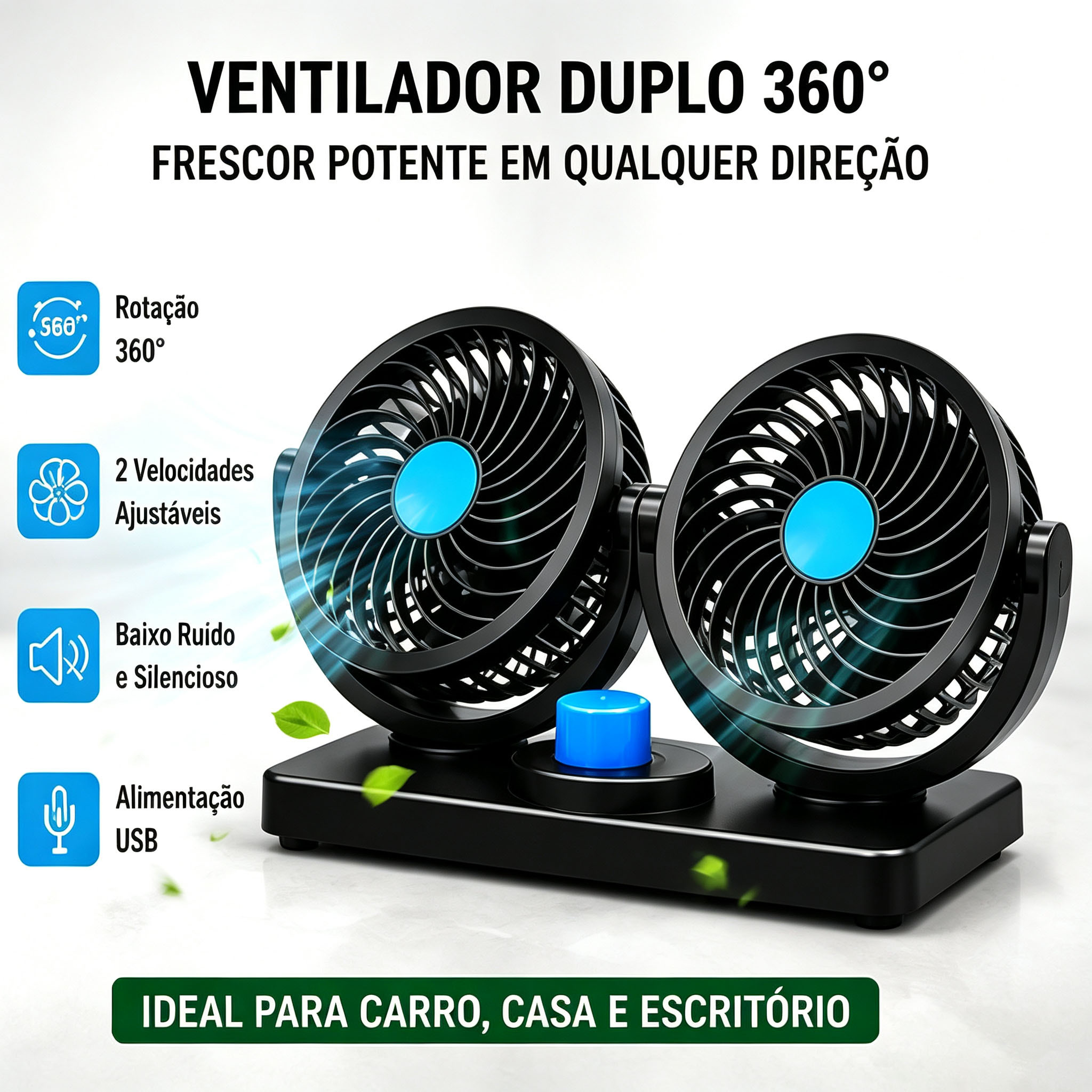 Conjunto combinado de ventilador automotivo de cabeça dupla ajustável + decapador de fios multifuncional, adequado para uso em veículos, oficinas, instalações elétricas e em casa.