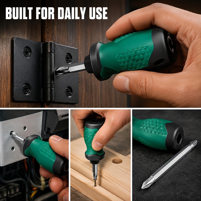 Mini Chubbyhead Chave de Fendas de Cabeça Dupla, Ferramenta de Reparação 2-em-1 Phillips e Chave de Fendas de Cabeça Chata com Cabo Curto, Chave de Fendas de Bolso para Espaços Estreitos, Perfeita para Instalação de Rádio no Painel de Carro, Reparação de Puxadores de Portas, Manutenção de Joias de Relógios e Óculos, Ferragens Domésticas