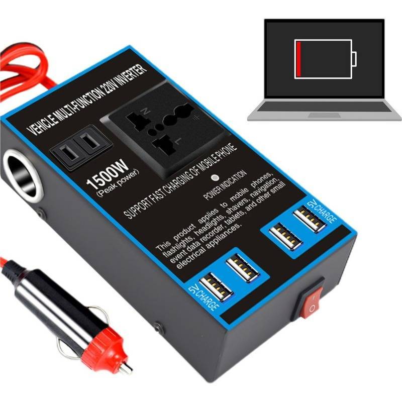 Inversor De Energia 1500W Para Carro E Caminhão, Converte 12V -24Vpara 110V-220V,, Portátil, Adequado para Carros, Autocaravanas, Reboques, Campismo, Viagens, Viagens Curtas e Longas