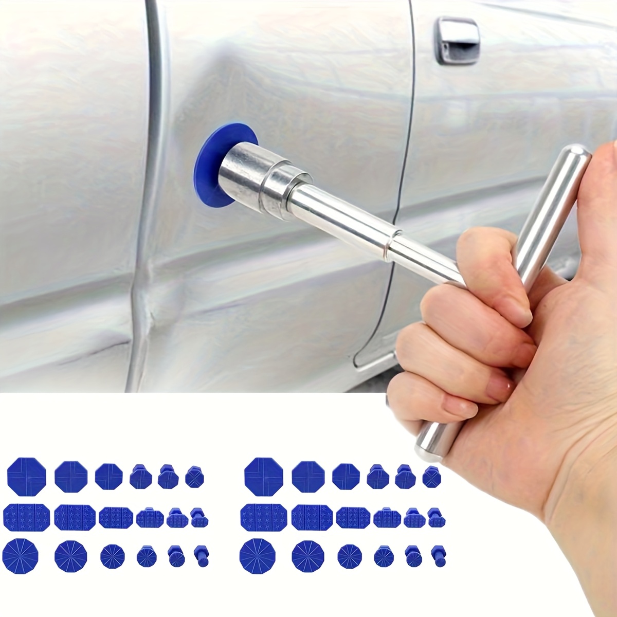 1 Conjunto de Ferramentas de Reparo de Amassados para Carro, Cabo em Forma de T Prateado com 36 Abas Azuis para Puxar Amassados, Preço Acessível, Resistente e Durável, Qualidade de Grau Industrial, Ferramenta de Puxar para Reparo de Amassados, Ferramenta de Reparo de Colisão para Carro, Reparando a