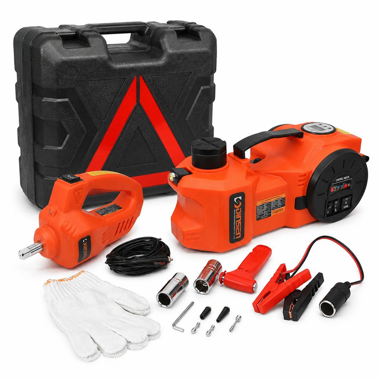 Kit de Macaco Hidráulico Elétrico YJS de 5 Toneladas, 12V, com Chave de Impacto e Luz LED