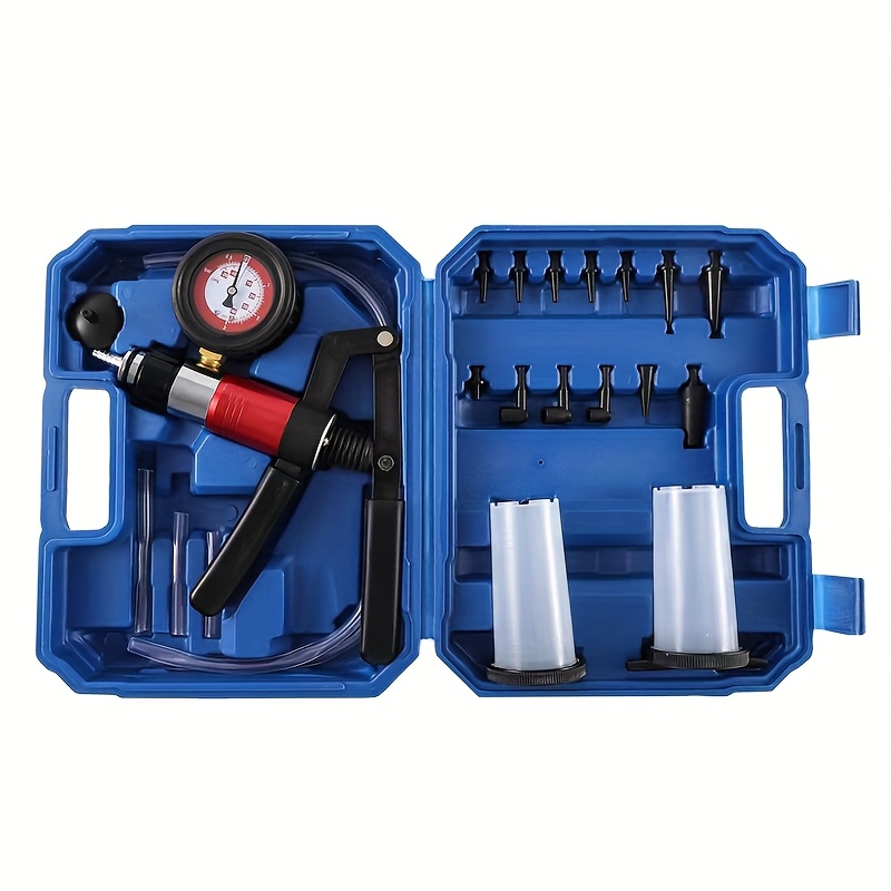 Kit de 23 Peças para Sangria de Freios com Bomba de Vácuo Portátil, Manômetro e Adaptadores | Ferramentas para Sangria do Sistema de Freio com 2 Garrafas Reservatório para Carro, Caminhão, Motocicleta