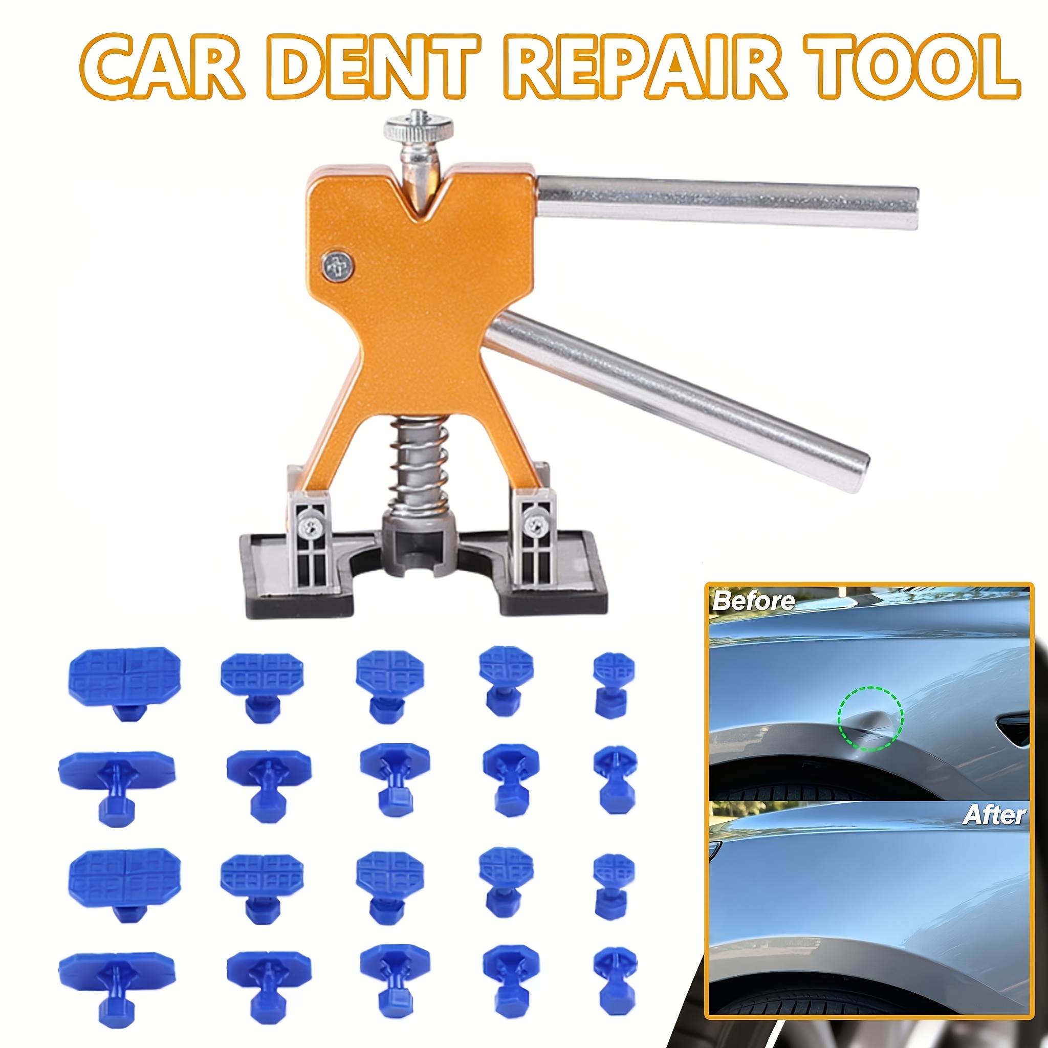 Kit de Reparo de Amassados para Carro com Puxador de Amassados Sem Pintura e Espaçador - Remoção de Amassados DIY/Profissional, Sistema de Proteção de Pintura, Conjunto de Manutenção para Reparo de Carroceria (Sem Pistola de Cola) - Kit de Amassados que Economiza Tempo