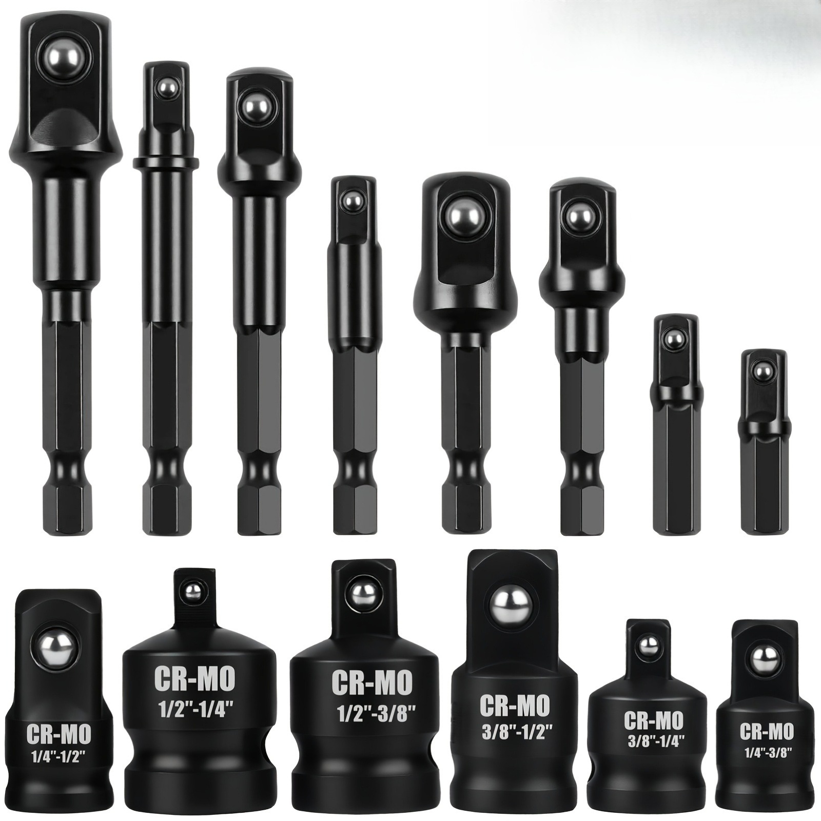 Kit de Conversão de Adaptador de Manga de Impacto, Conector de Conversão de Manga de Impacto e Kit de Extensão de Redução, e Conversor de Berbequim Elétrico, Adequado para Chaves de Bocas e Berbequins Elétricos para Trabalhar em Automóveis e Construção de Chaves de Fendas de Impacto