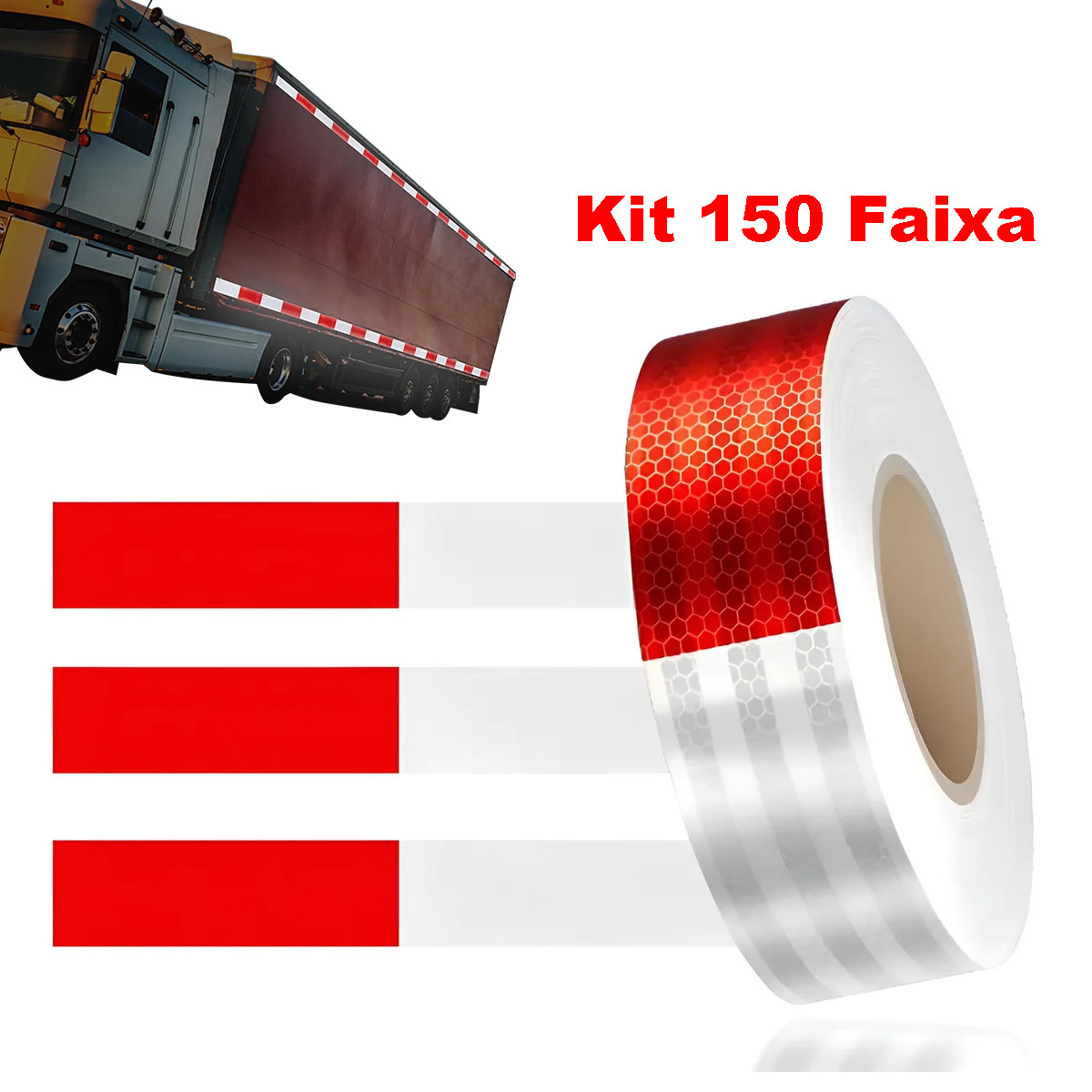 Kit com 150 tiras refletoras para caminhões e ônibus, 30 cm x 5 cm, adesivas