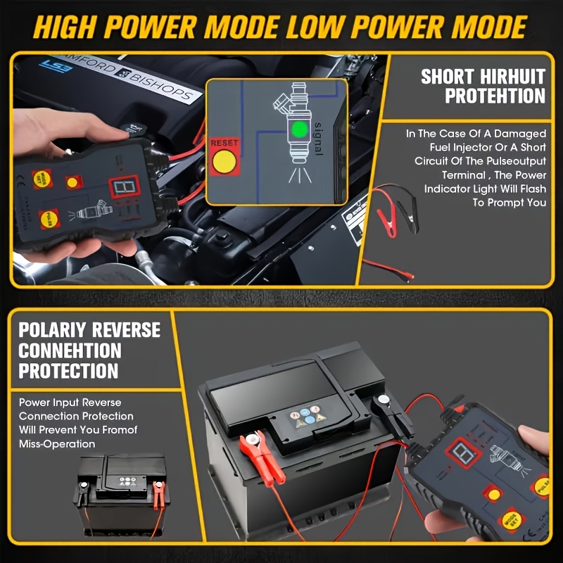Dispositivo de Teste e Limpeza de Bicos Injetores de Combustível 12V, Nova Versão Atualizada de 2026, Feito de PVC Durável, com 4 Configurações de Pulso Ajustáveis, Compatível com Todos os Modelos de Carros, Inclui Referência de Cabo, Detecta e Limpa Bicos Injetores de Combustível com Precisão