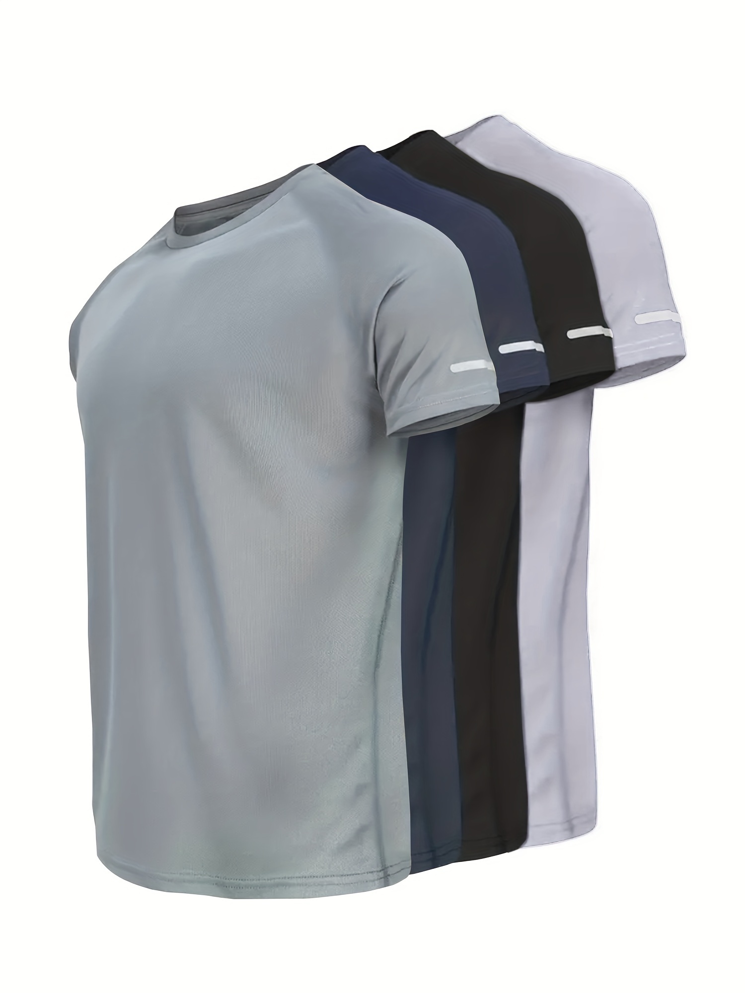 4 un. Camisetas esportivas masculinas - Camisetas de treino com secagem rápida e tecido respirável, com faixas refletoras, ideais para corrida e exercícios. Perfeitas para academia, corrida e treinos,Para a cidade