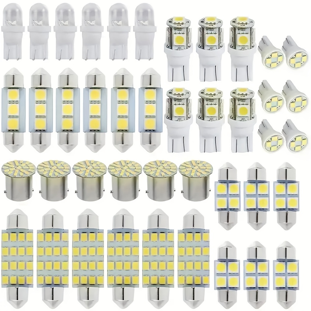42 pçs Kit de Lâmpadas LED para Carro 6000K 12V Branco - Luz de Mapa, Luz de Teto, Luz Interna para Viagem Mais Clara