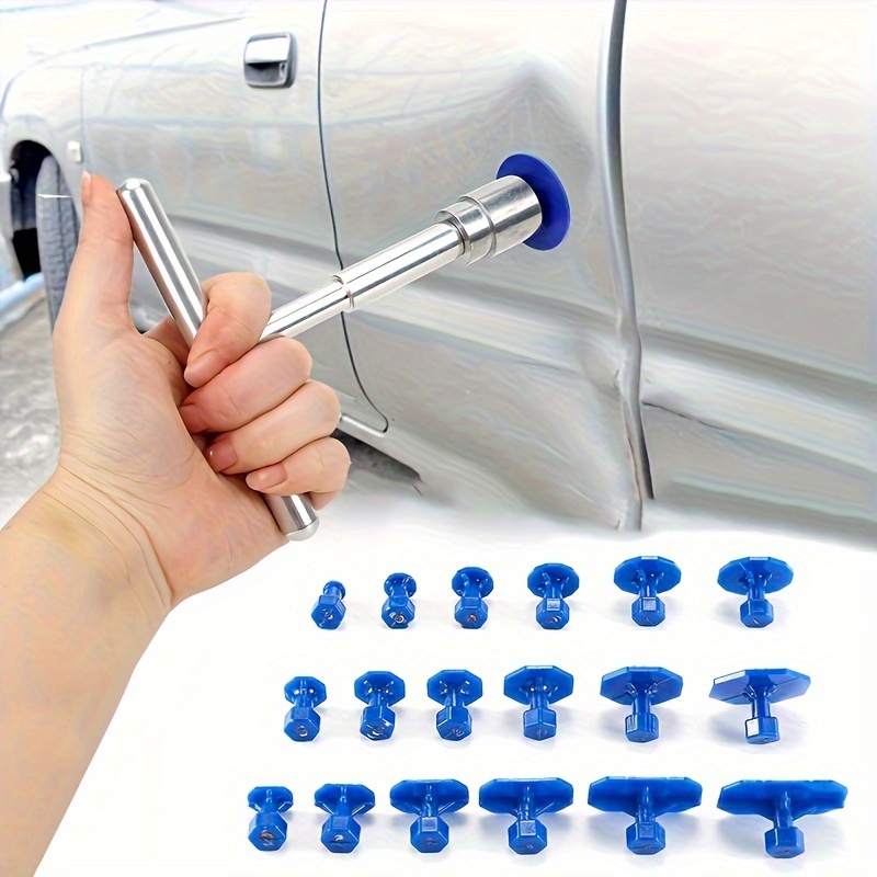 Kit de Reparo de Amassados em Carro com Ferramenta Manual em Alumínio T-Shaped e 18 Espaçadores, Ideal para Pequenos Amassados e Detalhes de Granizo na Carroceria