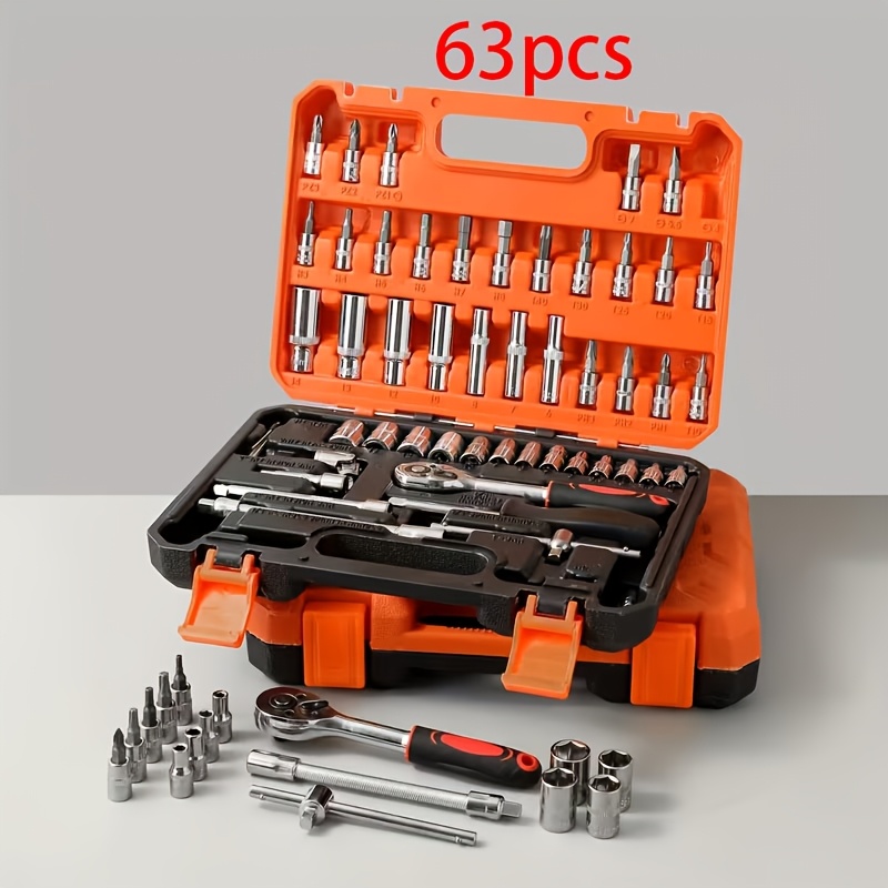 Novo Conjunto de Ferramentas de Reparação Automóvel Melhorado de 50/63/226 peças, Chave de Roquete, 1/2", 1/4", 3/8" Conjunto de Chaves de Soquete Métricas SAE, Ferramentas de Reparação Profissionais para Engenheiros, Adequado para Projetos, Casa, Garagem, Manutenção e Reparação de Veículos, Ferramentas de Emergência de Estrada