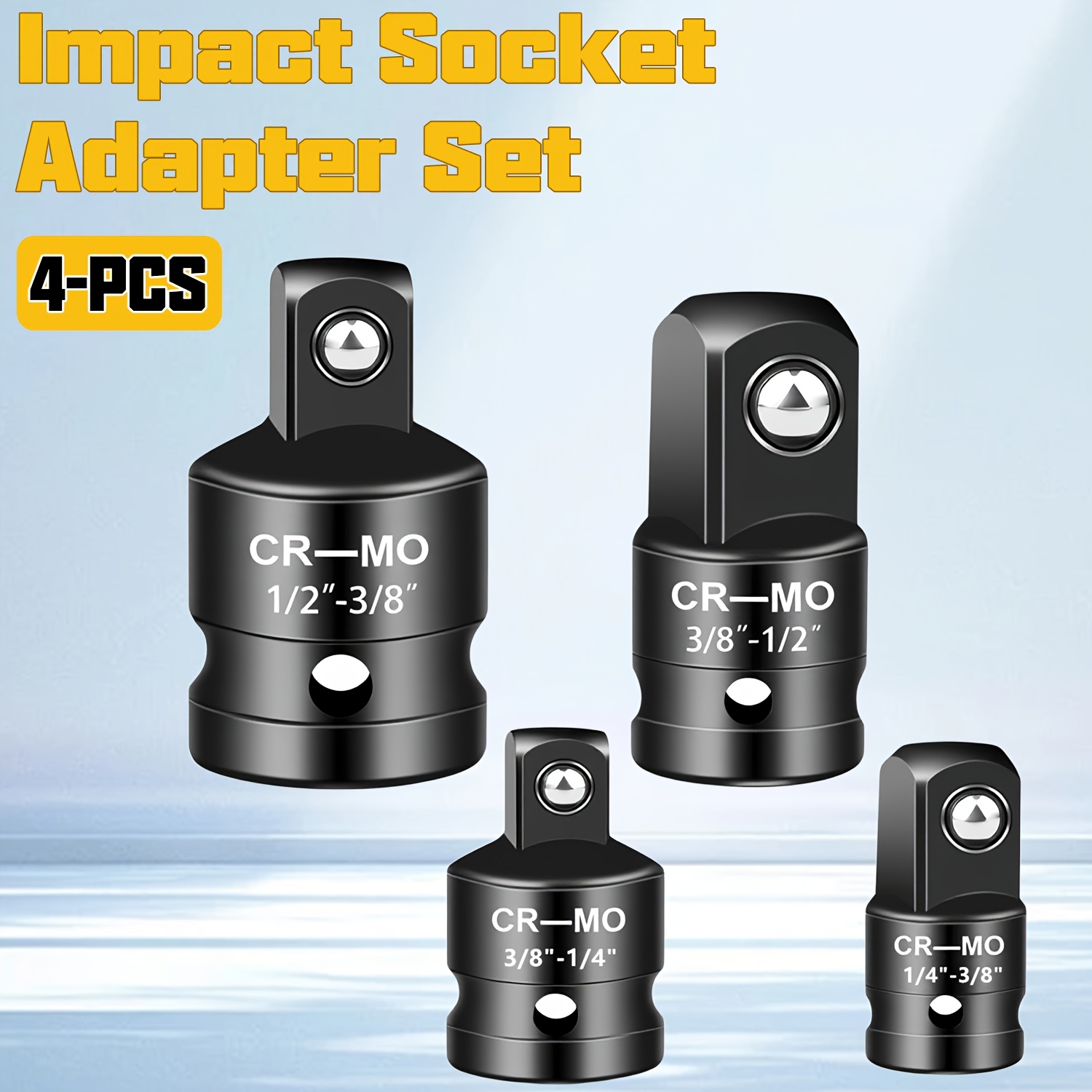 Kit de Adaptadores de Soquete 4pcs, Conjunto de Adaptadores de Soquete de Impacto com Bloqueio Reforçado, Conectores de Soquete de Impacto Pneumáticos, Adaptadores de Manga, Conjunto de Adaptadores de Chave Universal, Compatível com Chaves de Soquete de Catraca e Chaves de Soquete Padrão