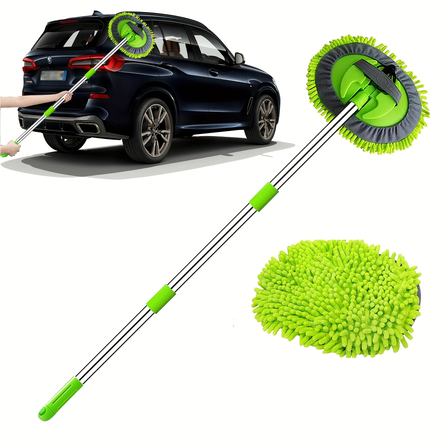 Escova de Lavagem de Carro de 121.92cm, Esfregão e Ferramenta de Limpeza com Cabo Longo, Kit para Lavagem e Detalhamento de Carros, Caminhão, SUV, RV, Reboque, Barco, Esponja de Chenille Microfibra 2 em 1, Não Danifica a Pintura, Sem Arranhões