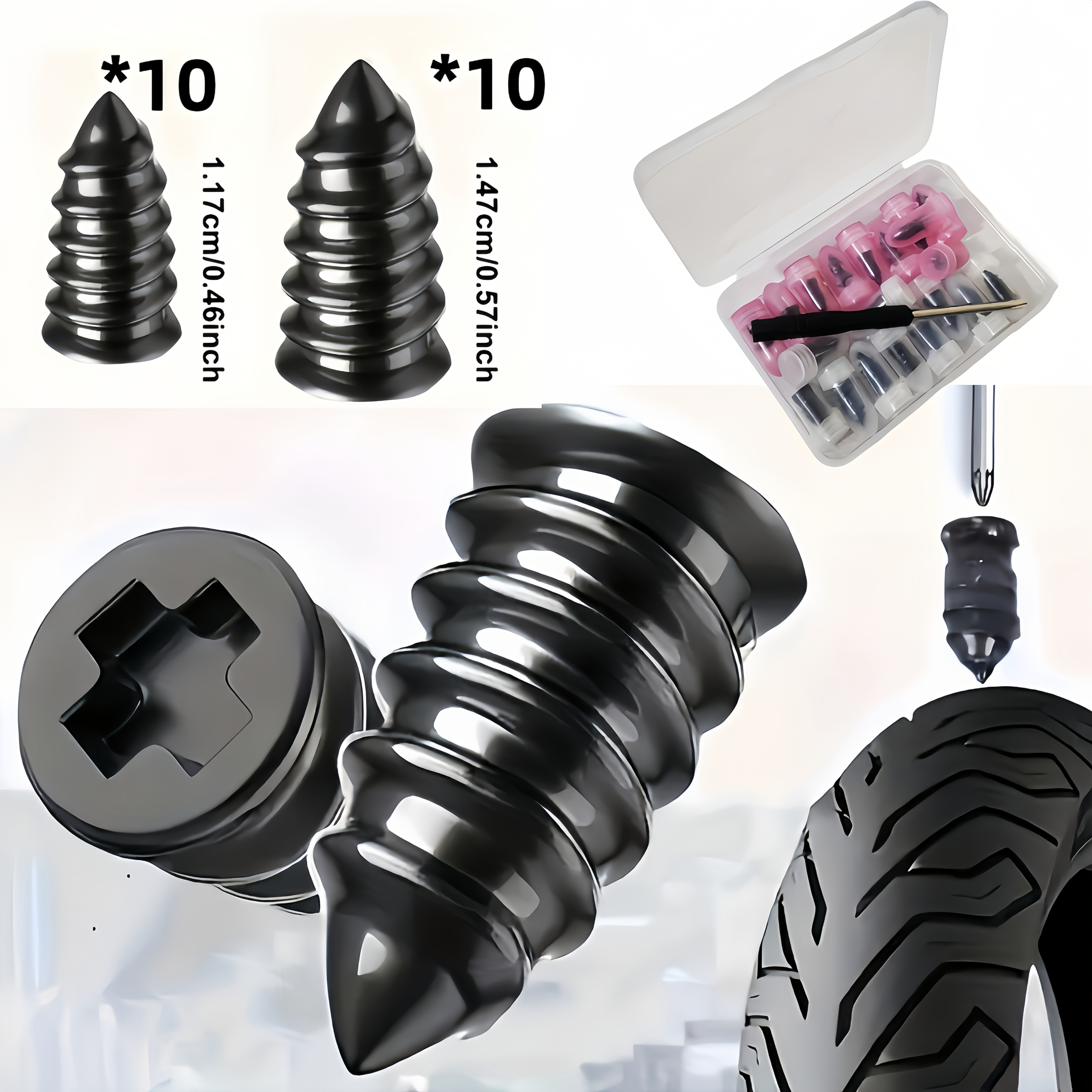 Kit de 21 Peças de Plugues de Reparo para Pneus a Vácuo: Inclui 10 Plugues de Reparo Grandes e 10 Pequenos e 1 Chave de Fenda. Adequado para Reparos Rápidos de Pneus em Carros, Motocicletas, Caminhões e Bicicletas. Este Remendo de Reparo de Pneu Portátil e Durável é um Item Essencial para