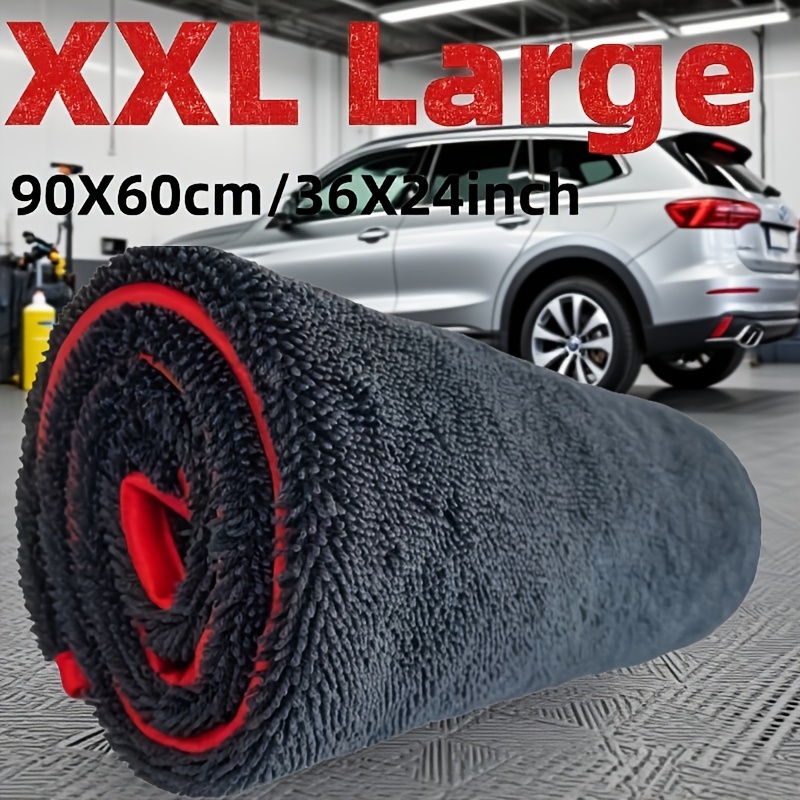 Toalha de microfibra extra grande XXL para secagem com design de argola - Tecnologia super absorvente e reforçada, ideal para carros, caminhões e barcos - Detalhes em vermelho e cinza, acabamento profissional | Material altamente absorvente