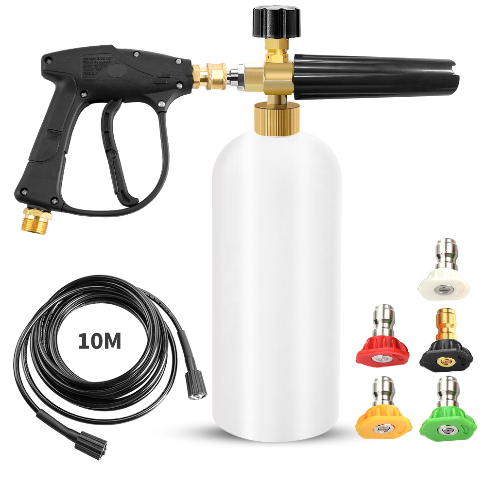 Kit de Atualização para Máquina de Lavar M22-14mm: Pistola de Pulverização Ergonômica Curta + Canhão de Espuma + Mangueira Flexível de 10/15m + Conjunto de Bicos 4500 PSI - Ideal para WAP, Black & Decker e Philco - Envio Local