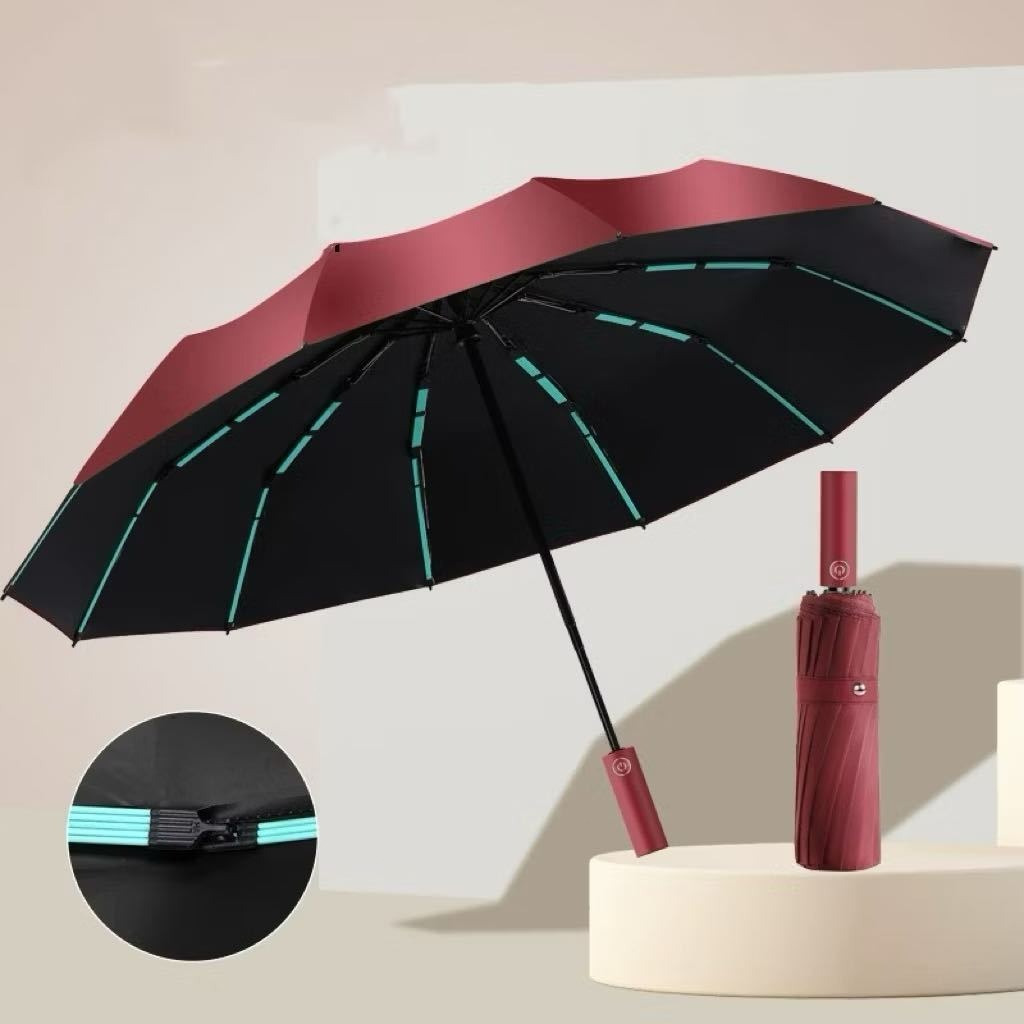 Guarda-chuva automático que abre e fecha, reforçado e resistente ao vento, proteção solar blackout / Bolsa / Cabo curvo