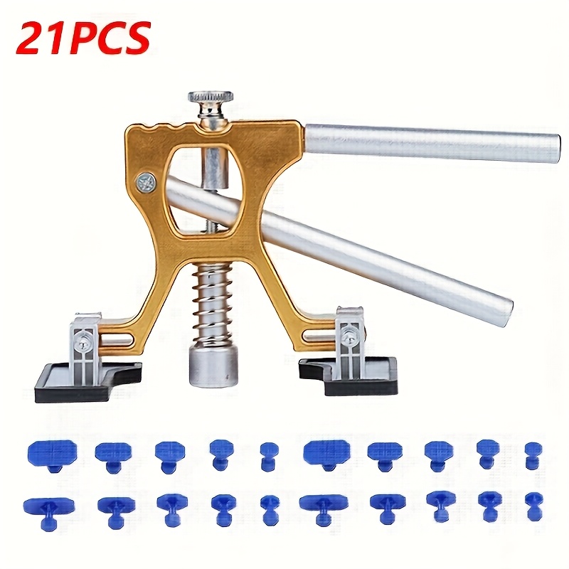 Conjunto de 21 peças para remover amassados em veículos, com um novo extrator de metal dourado e espaçador, adequado para carros, motas e SUVs, sem bateria.
