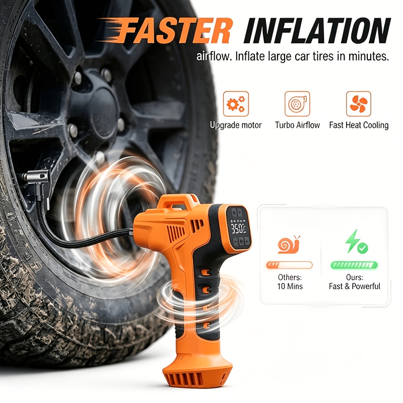 NOVO Bomba de Ar Portátil Sem Fios 2026, Compressor de Ar Portátil de 150PSI com Visor Digital, Bateria Recarregável de 1500Mah X 2, Desligamento Automático, Luz LED de Emergência para Carro, Motocicleta, Bicicleta e Bolas