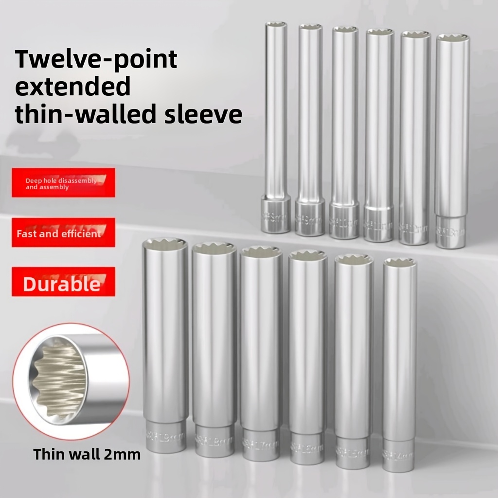 Soquete Extra Longo 3/8" Especial - 12 e 6 Pontas de Parede Fina para Espaços Estreitos