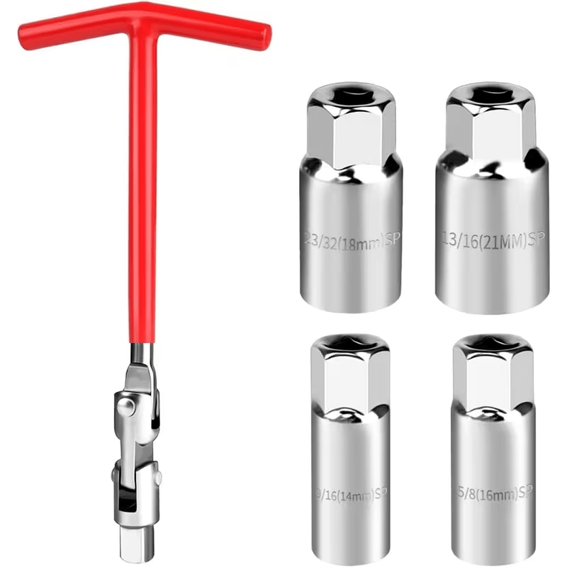Conjunto de Chaves para Velas de Ignição - Chave Universal para Velas de Ignição de 5 Peças, Chave para Velas de Ignição com Cabo em T, Adequada para a Maioria dos Carros, Motocicletas e Cortadores de Grama, Vermelha, 14/16/18/21mm