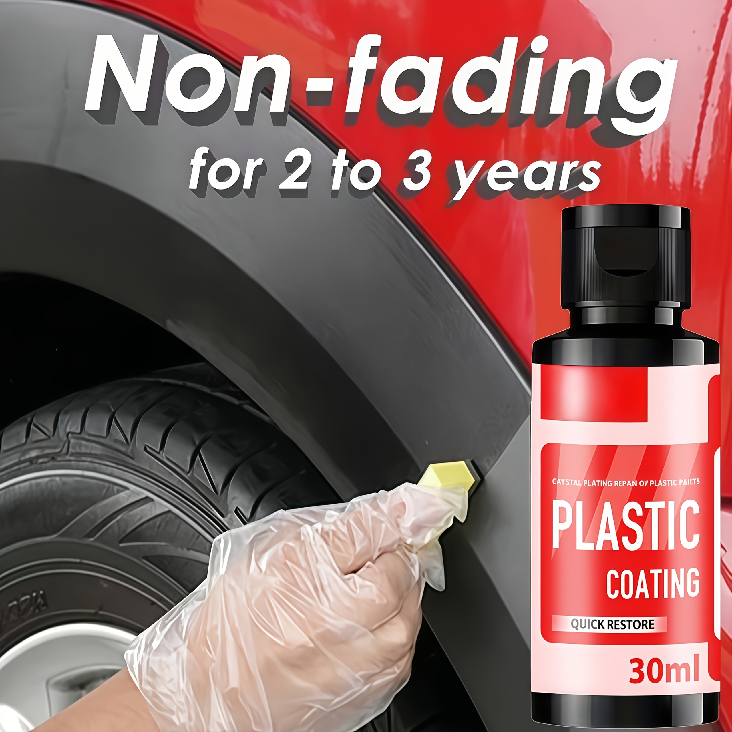 Kit de Reparação de Plásticos para Carros de 30ml - Revestimento Cristalino e Cera de Reparação de Interiores Pretos, Adequado para Todos os Veículos, Brilho Duradouro