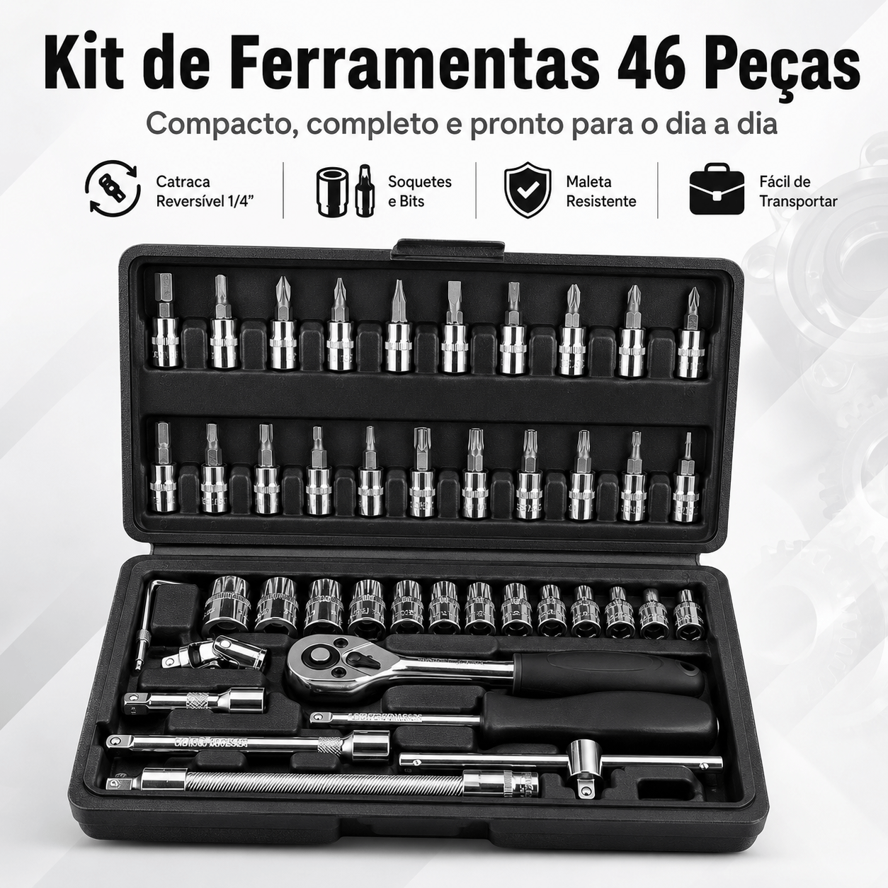 Kit de Ferramentas de 45 Peças com Soquetes e Chaves para Uso Automotivo e Doméstico
