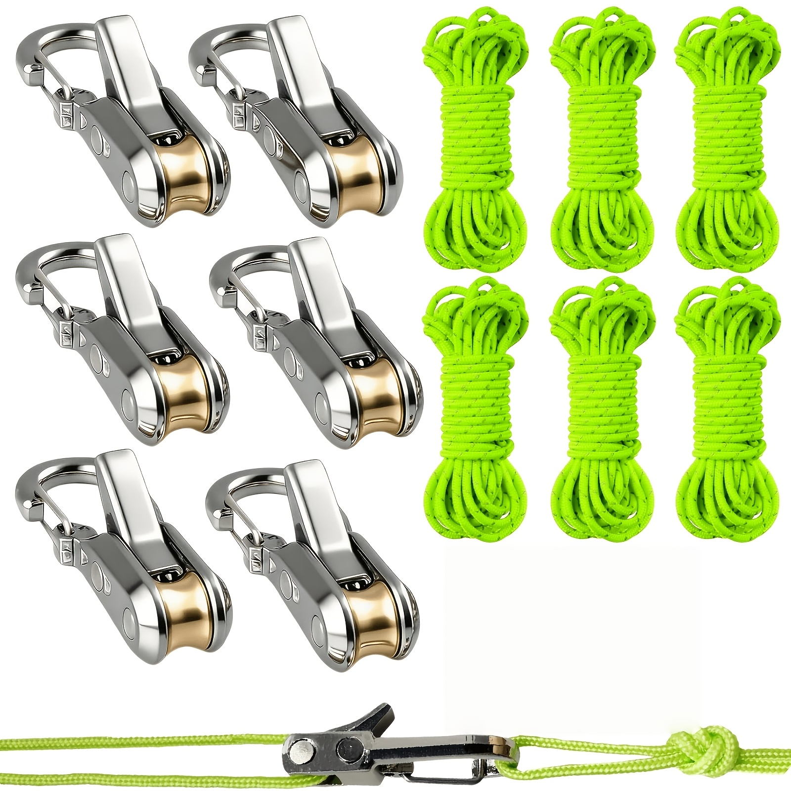 Conjunto de 12 Cordas com Tensor de Rolo, Equipado com Fivela de Travamento para Amarração Segura, Perfeito para Camping, Caiaque, Organização Familiar e Atividades ao Ar Livre