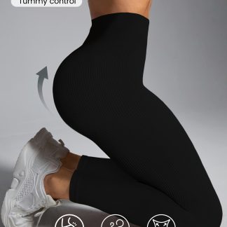 Leggings de Yoga de Controlo Abdominal Sem Costuras com Riscas Verticais para Mulher