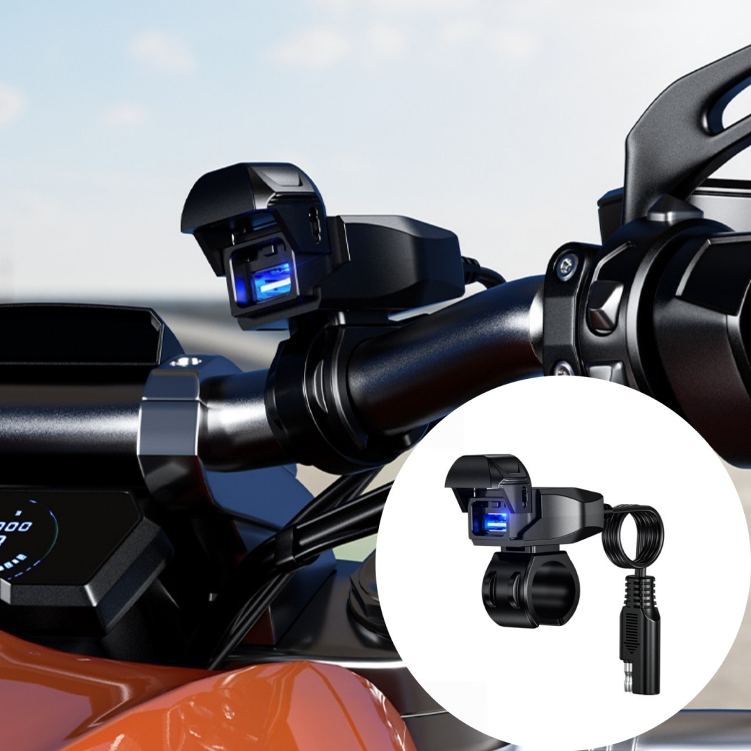 Novo Estilo Carregador USB para Moto 12V - Portas USB para Motos de 12V-24V - Soquete Montado no Guidão, Design Compacto, Adaptador de Alta Qualidade, Construção Durável, Ótimo Para Uso Diário. 1pc Carregador de Manete para Motocicleta, Adaptador Universal de 12V, Carregador de Telemóvel/Câmara para Motocicleta, Sem Bateria