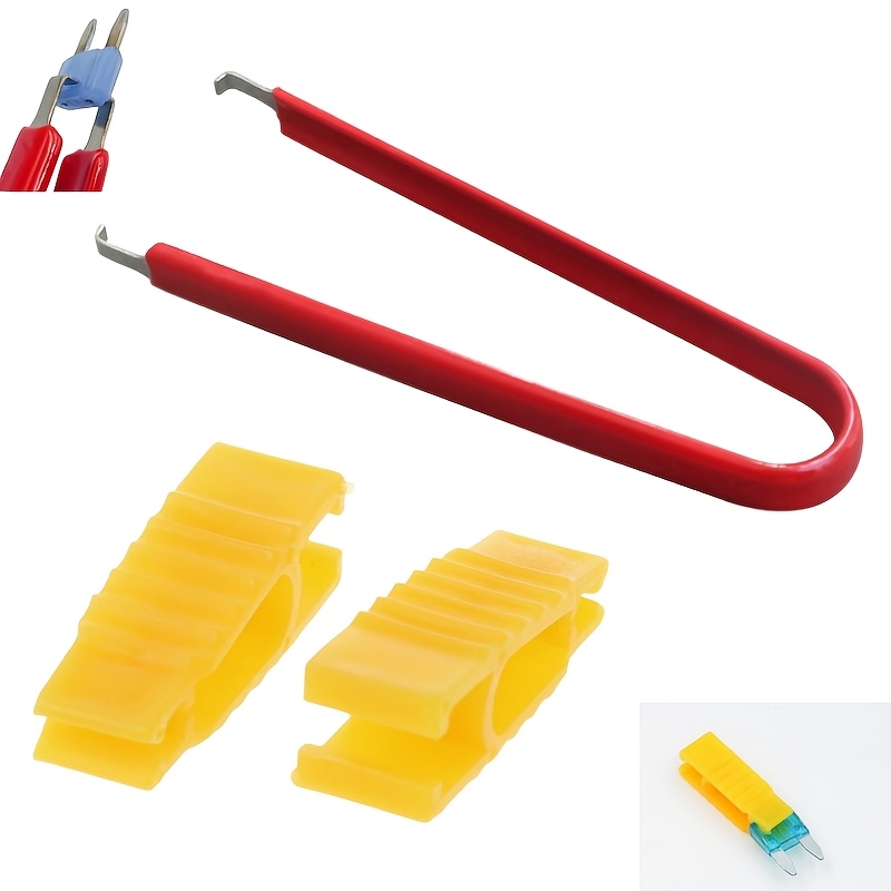 Conjunto Misto de 3 Peças - Alicate Extrator de Relé e Fusível, Ferramenta de Remoção de Relé e Fusível Automotivo, Limpador e Removedor de Terminal de Bateria de Carro, Pinça Extratora SMD Automotiva e Extrator de Clipe
