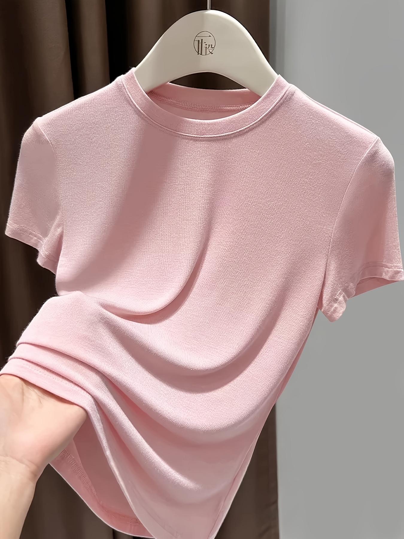 T-shirt de Verão Feminina de Manga Curta, Nova, Ajustada, Gola Redonda, Roupa Interior, Roupa Exterior, Base