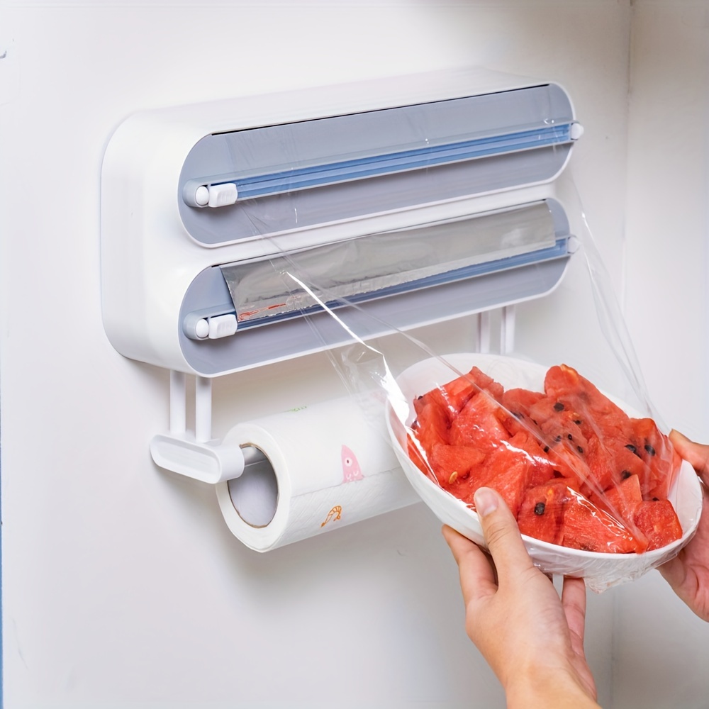 Cortador Multiuso de Filme Plástico para Alimentos, Funciona como Dispensador de Papel Alumínio e Cortador de Papel para Churrasco, Acessório Prático para Cozinha Sem porta-lenços