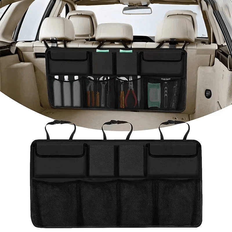1 Peça de Organizador para Porta-Malas de Carro, Organizador Suspenso para Porta-Malas, Organizador de Grande Capacidade para Uso Geral no Porta-Malas com Rede de Carga Oxford Dobrável e Bolso Grande, Bolsa Organizadora Suspensa para Porta-Malas, Bolsa Organizadora para Encosto do Banco, Bolsa Organizadora para SUV, Organizador para Banco Traseiro que Economiza Espaço e é Montado no Veículo