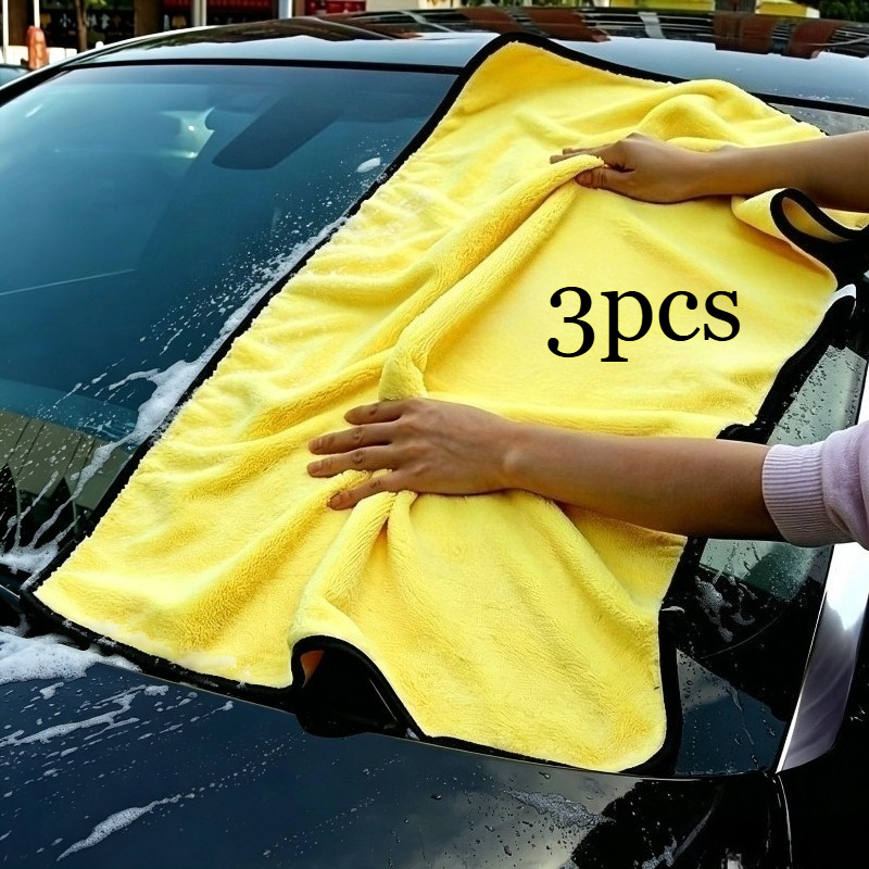 Kit com 3 Toalhas Extralongas Reutilizáveis de Microfibra, Pelúcia Espessa Dupla Face com Acabamento Preto, Secagem Rápida, Sem Arranhões, Adequadas para Cuidados com o Carro, Banheiro e Limpeza Doméstica