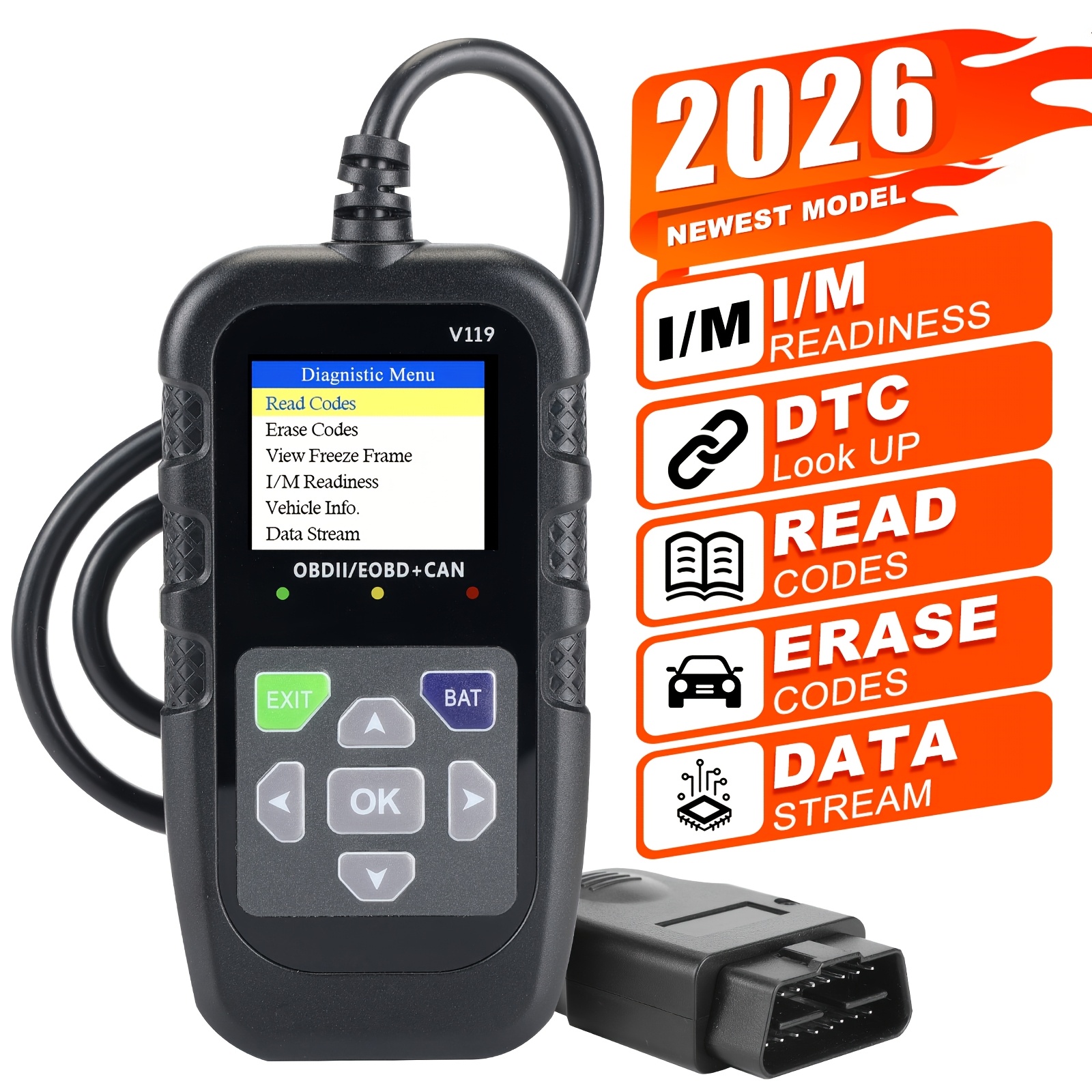 Ferramenta de Diagnóstico Universal OBD II CAN - Scanner Avançado para Códigos de Erro do Motor do Carro - Leva e Apaga Códigos de Erro para Veículos que Usam o Protocolo OBD2 a Partir de 1996 em Diante, Sem Bateria