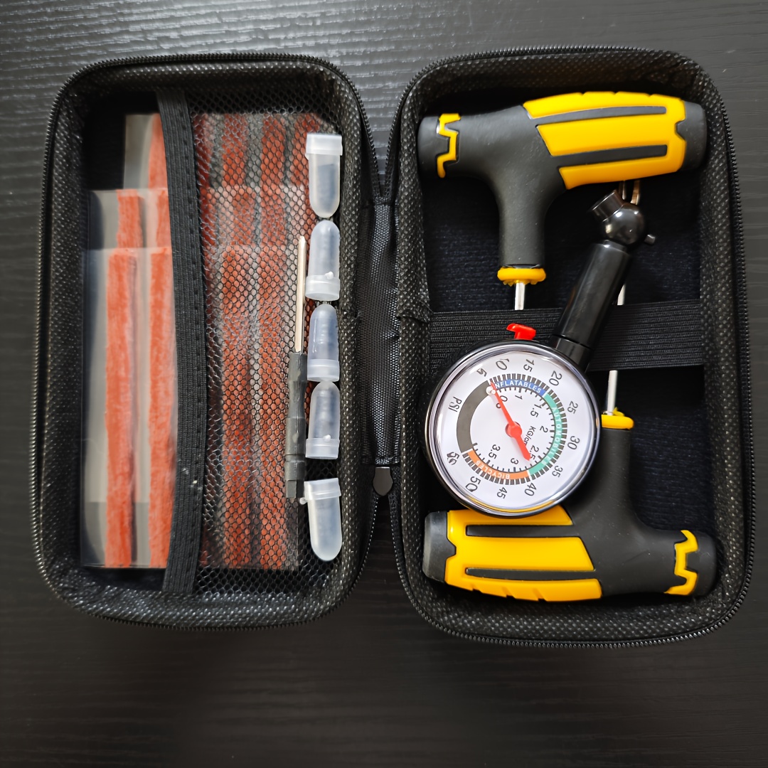 Kit de Reparação de Pneus Tubeless Universal, Conjunto de Ferramentas de Reparação de Furos de Emergência com Chave de Fendas, Remendos e Pregos, para Carro/Motocicleta/SUV