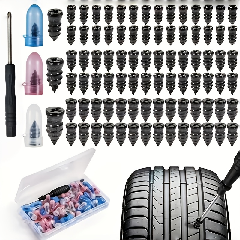 11 unidades (5 unidades grandes, 5 unidades pequenas e 1 chave de fendas) Pregos de borracha para reparação de pneus, parafusos de borracha autoadesivos para reparar perfurações em pneus de carros e motas