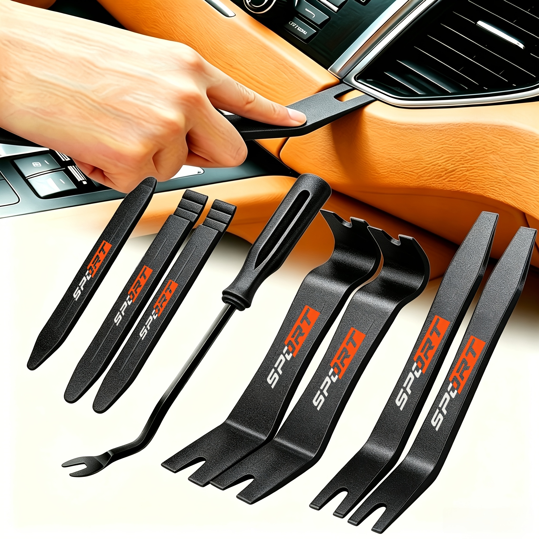 Conjunto de 8 Ferramentas Profissionais de Remoção de Interiores Automóvel - Barras de Busca de Plástico Sem Riscos, Adequadas para Clips e Fixadores de Painéis de Portas, Sem Bateria