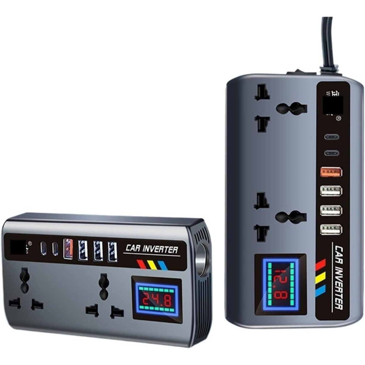 Adaptador Inversor de Energia para Carro com Função de Carregamento, 12V/24V para DC220V 200W com Saída Multi-Portas